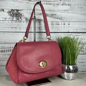 Coach Faye Dusty Rose Suede Leather Shoulder Crossbody Hand Bag Gold Hardware